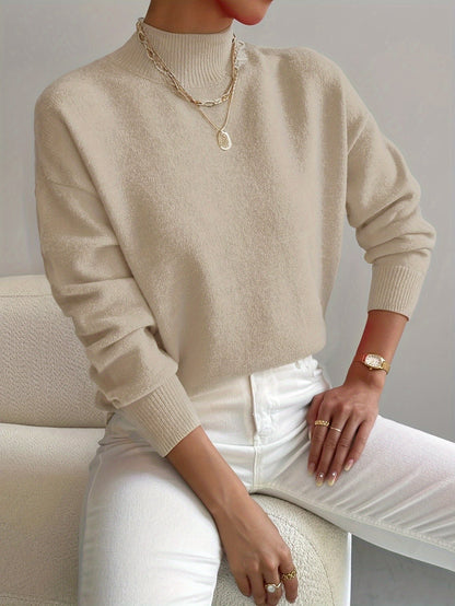 Comfortable Sweater for Women with Mock Neck Long Sleeve Relaxed Oversized Knit Style