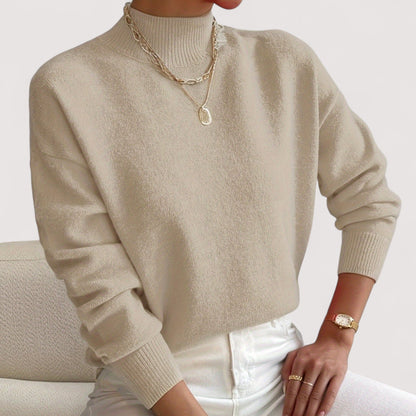 Comfortable Oversized Knit Sweater for Women with Mock Neck Long Sleeve Relaxed Casual Style