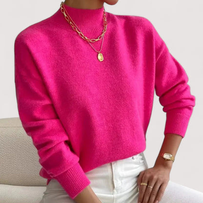 Comfortable Oversized Knit Sweater for Women with Mock Neck Long Sleeve Relaxed Casual Style