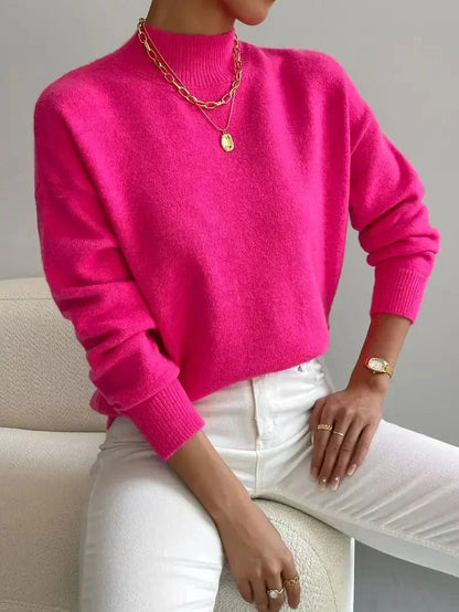 Comfortable Sweater for Women with Mock Neck Long Sleeve Relaxed Oversized Knit Style