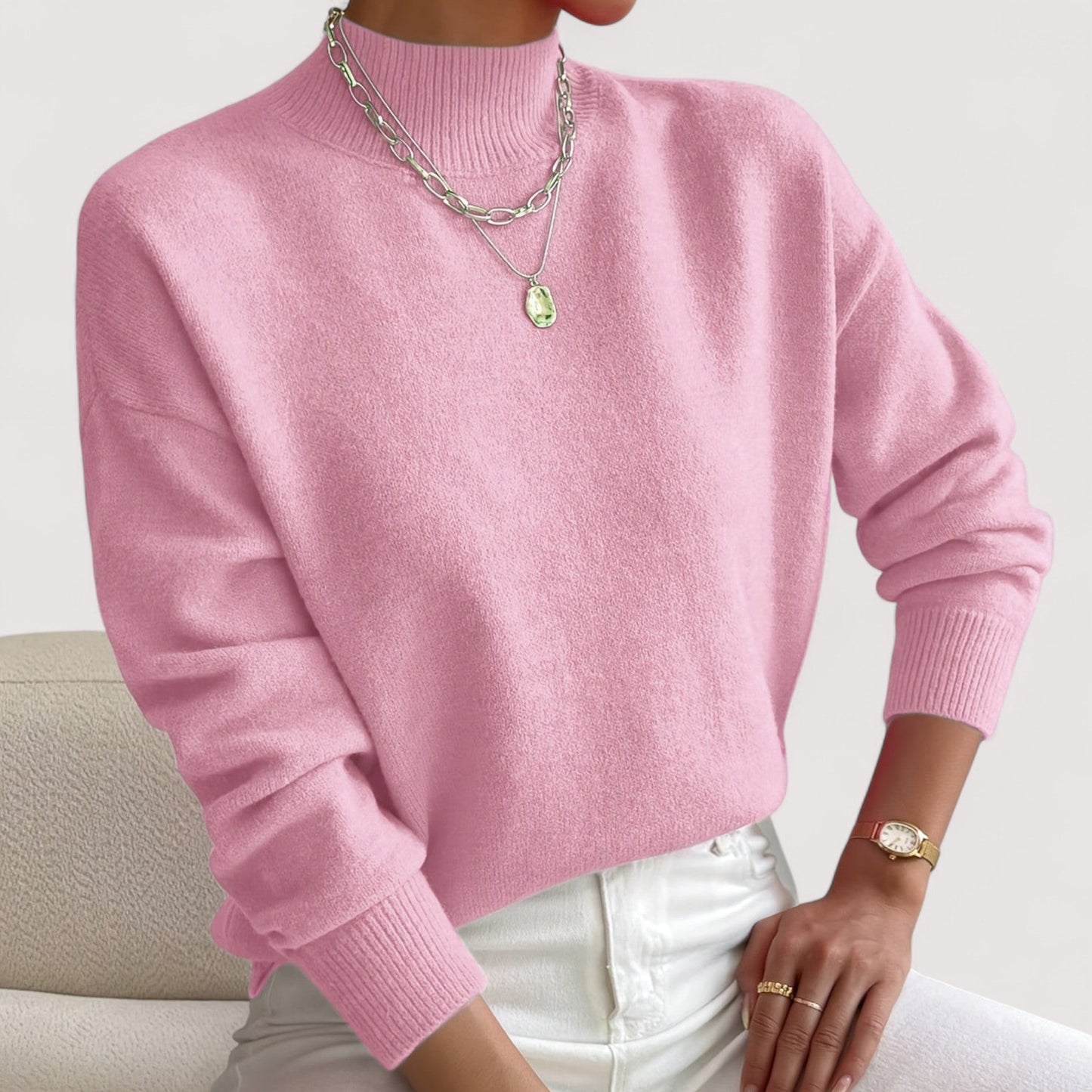 Comfortable Oversized Knit Sweater for Women with Mock Neck Long Sleeve Relaxed Casual Style