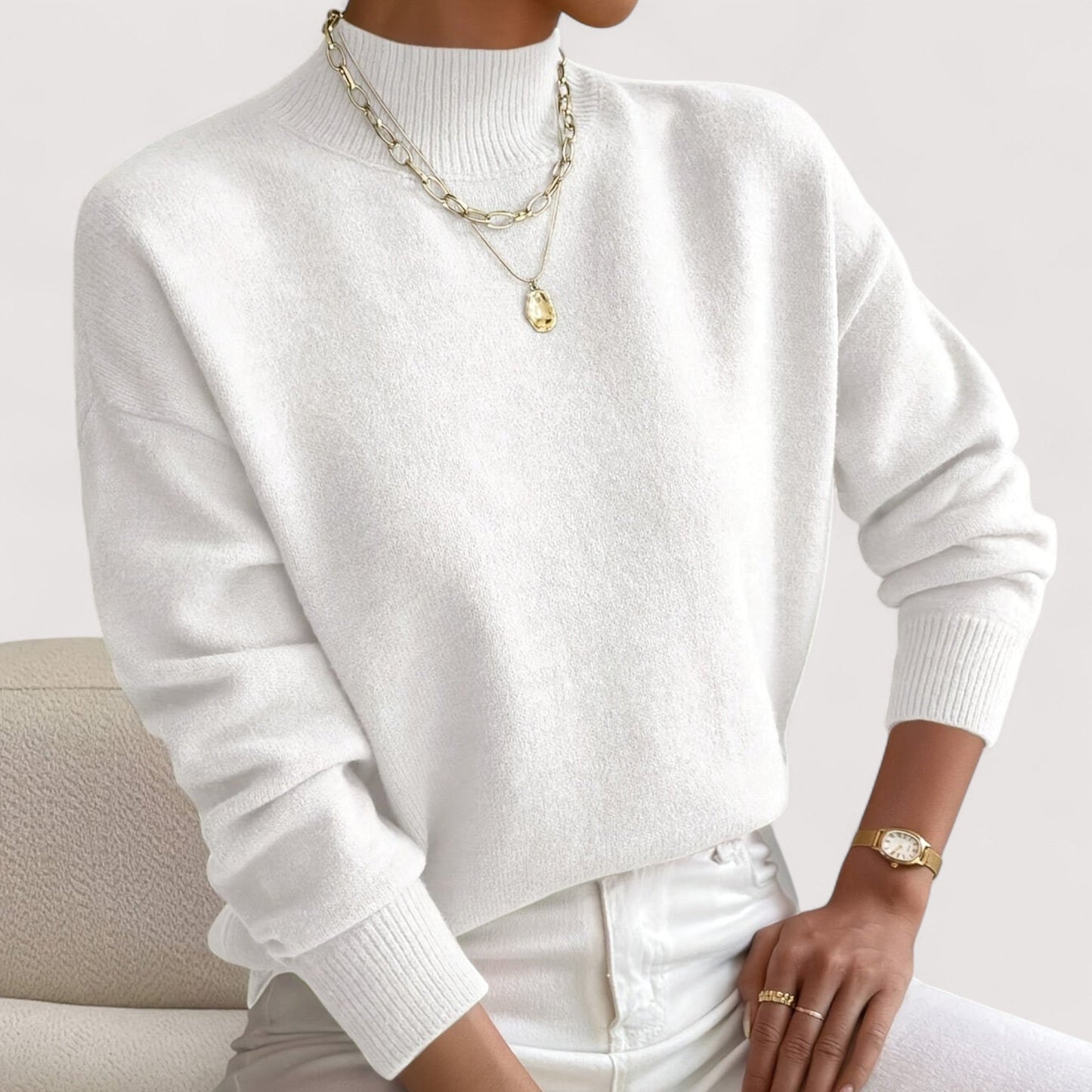 Comfortable Oversized Knit Sweater for Women with Mock Neck Long Sleeve Relaxed Casual Style