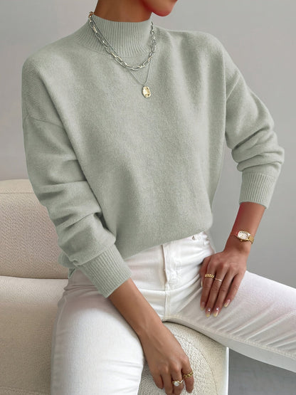 Comfortable Sweater for Women with Mock Neck Long Sleeve Relaxed Oversized Knit Style