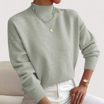Comfortable Oversized Knit Sweater for Women with Mock Neck Long Sleeve Relaxed Casual Style