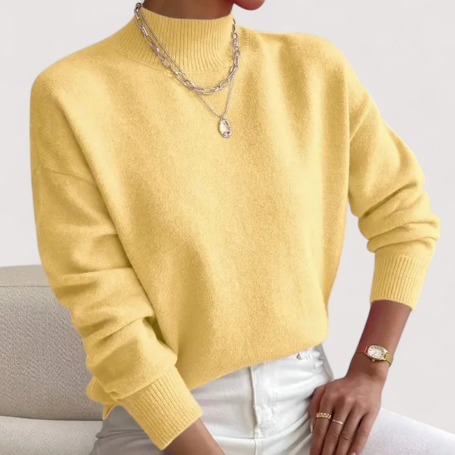 Comfortable Oversized Knit Sweater for Women with Mock Neck Long Sleeve Relaxed Casual Style