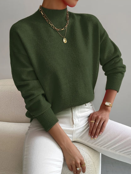 Comfortable Sweater for Women with Mock Neck Long Sleeve Relaxed Oversized Knit Style