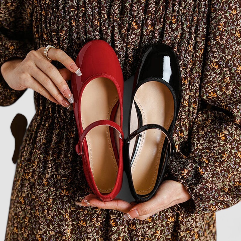 Elegant Patent Leather Mary Jane Pump for Women with Round Toe Ankle Strap Block Heel Style