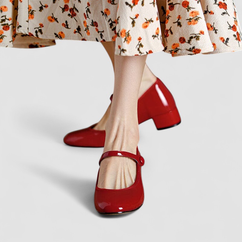 Elegant Patent Leather Mary Jane Pump for Women with Round Toe Ankle Strap Block Heel Style