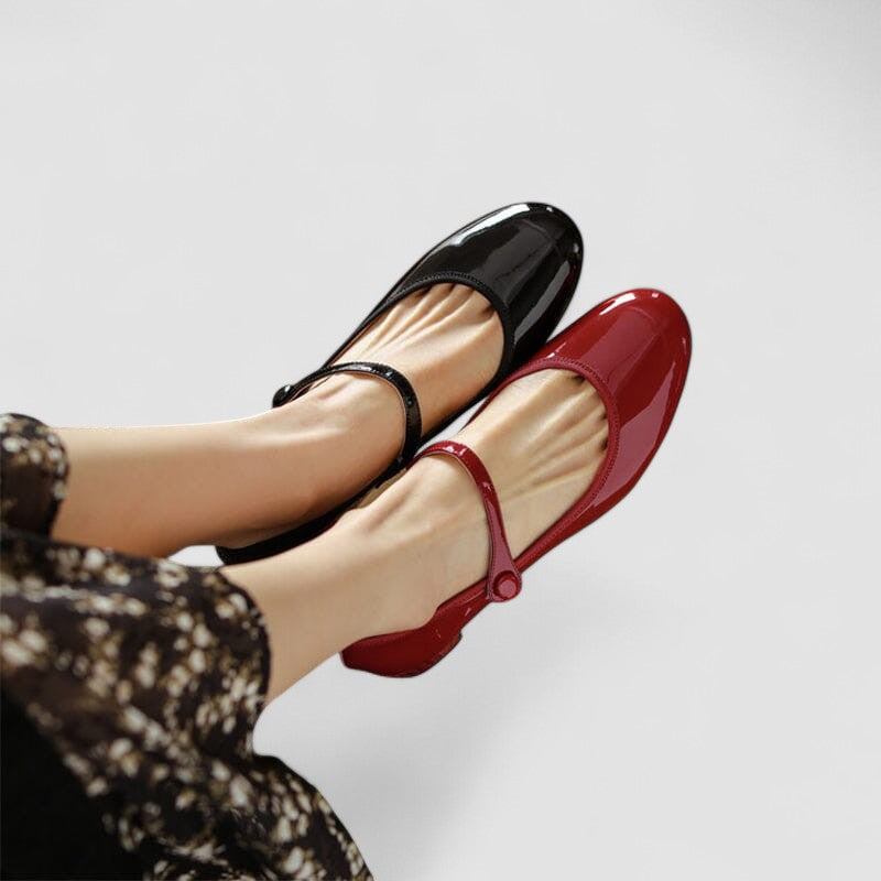 Elegant Patent Leather Mary Jane Pump for Women with Round Toe Ankle Strap Block Heel Style