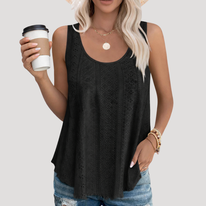 Effortless Crochet Tank Top for Women with Scoop Neck Sleeveless Relaxed Flowing Boho Style