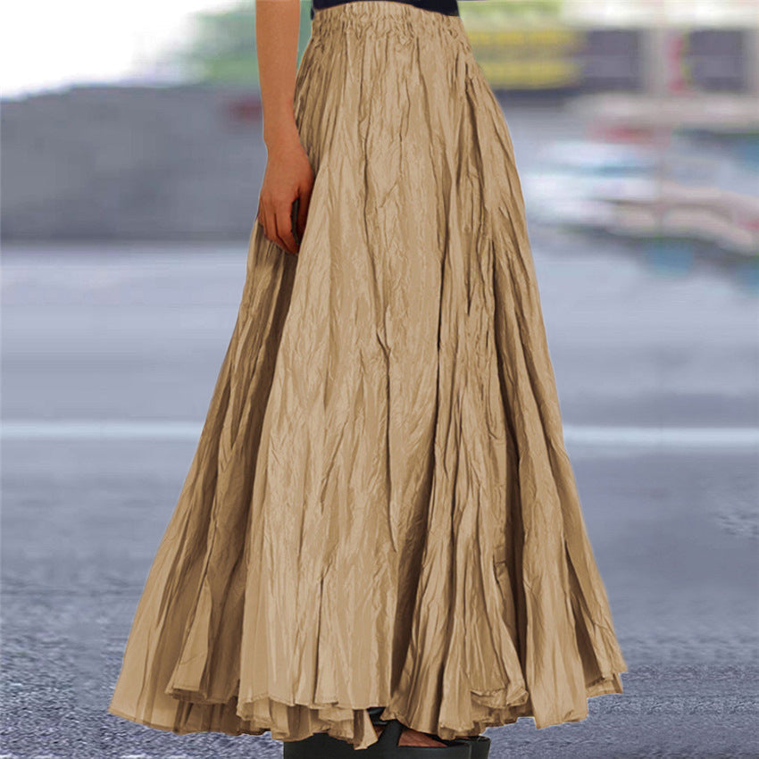 Effortless Pleated Maxi Skirt for Women with High Waist Crinkle Flowing Bohemian Style