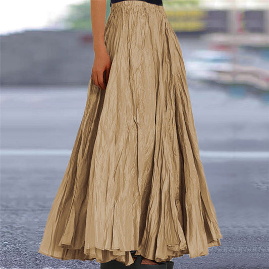 Effortless Pleated Maxi Skirt for Women with High Waist Crinkle Flowing Bohemian Style