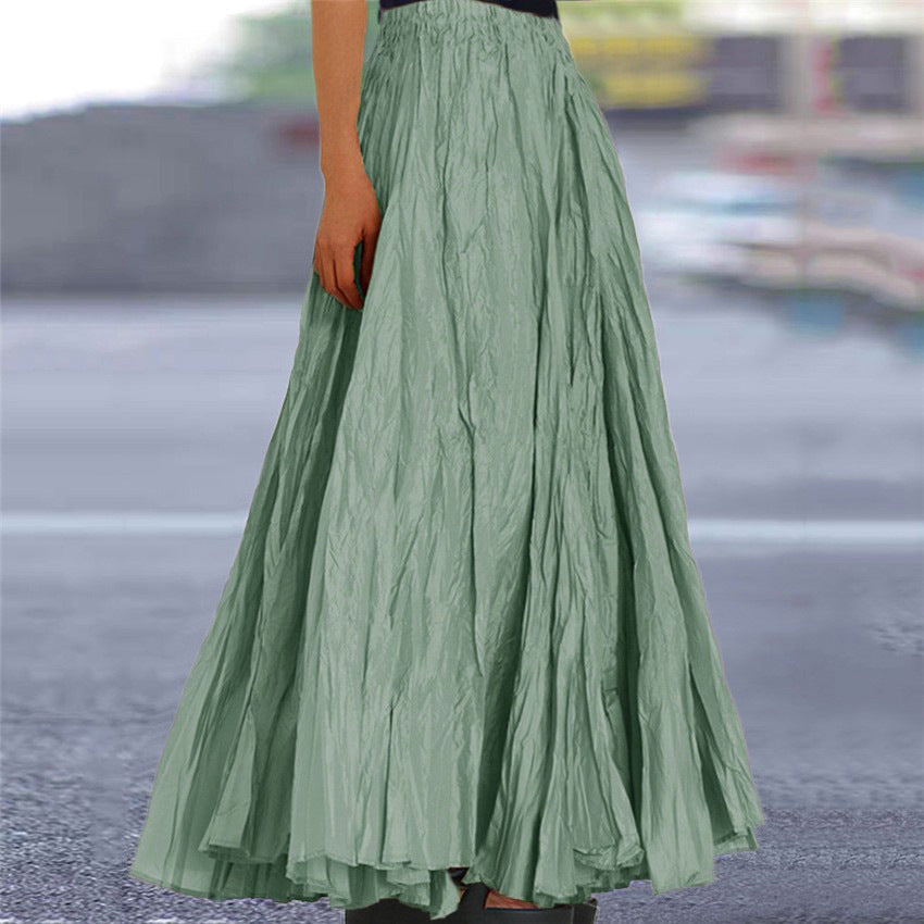 Effortless Pleated Maxi Skirt for Women with High Waist Crinkle Flowing Bohemian Style