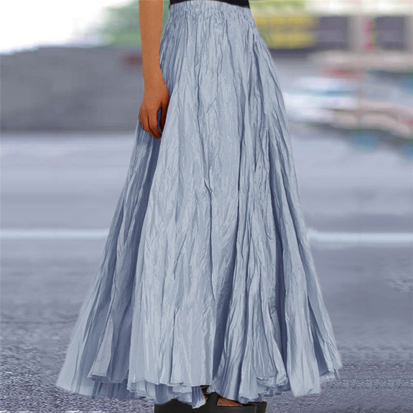 Effortless Pleated Maxi Skirt for Women with High Waist Crinkle Flowing Bohemian Style
