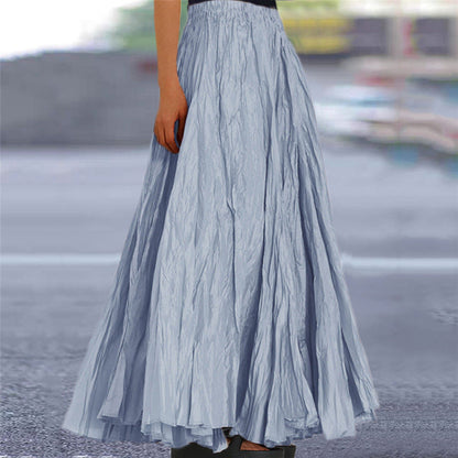 Effortless Pleated Maxi Skirt for Women with High Waist Crinkle Flowing Bohemian Style