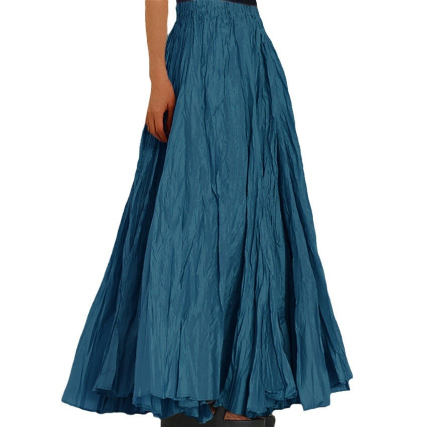 Effortless Pleated Maxi Skirt for Women with High Waist Crinkle Flowing Bohemian Style