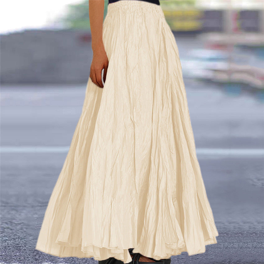 Effortless Pleated Maxi Skirt for Women with High Waist Crinkle Flowing Bohemian Style