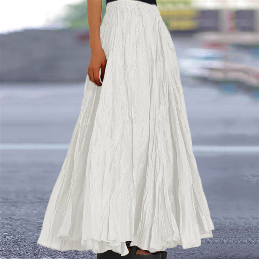 Effortless Pleated Maxi Skirt for Women with High Waist Crinkle Flowing Bohemian Style