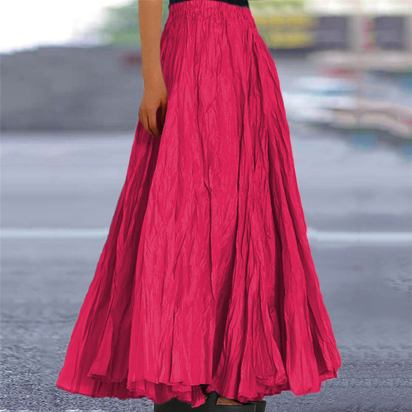 Effortless Pleated Maxi Skirt for Women with High Waist Crinkle Flowing Bohemian Style