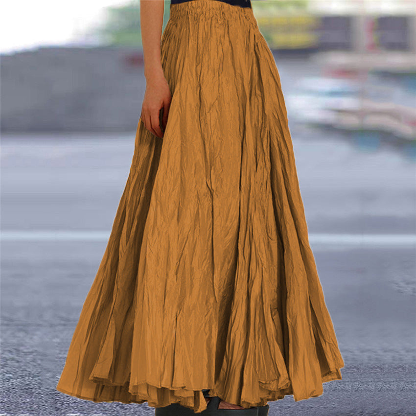Effortless Pleated Maxi Skirt for Women with High Waist Crinkle Flowing Bohemian Style