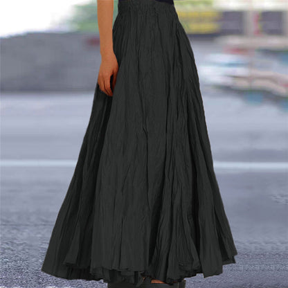 Effortless Pleated Maxi Skirt for Women with High Waist Crinkle Flowing Bohemian Style