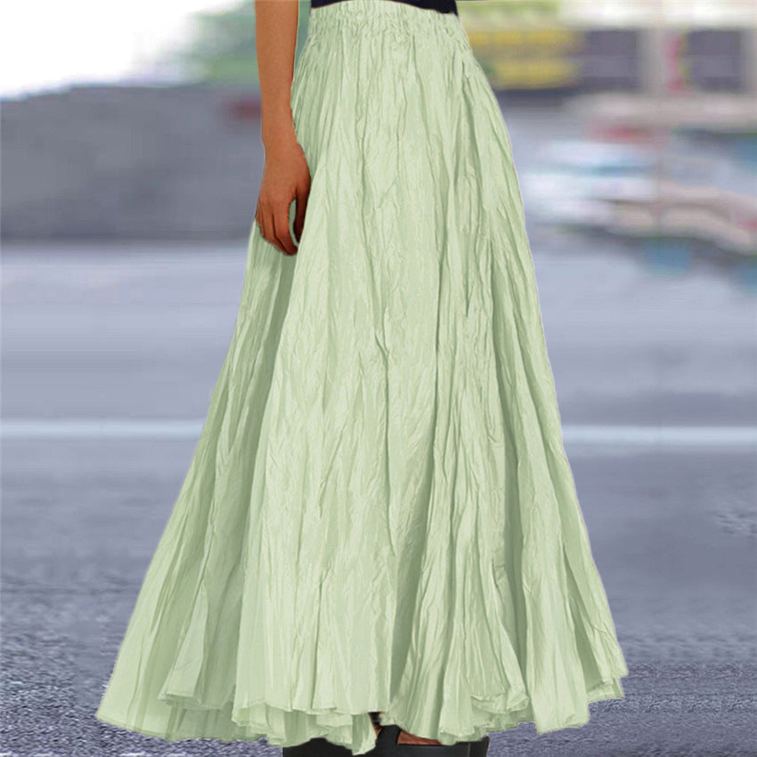 Effortless Pleated Maxi Skirt for Women with High Waist Crinkle Flowing Bohemian Style