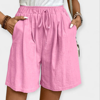 Effortless Linen Wide Leg Shorts for Women with High Waist Drawstring Relaxed Flowing Casual Style