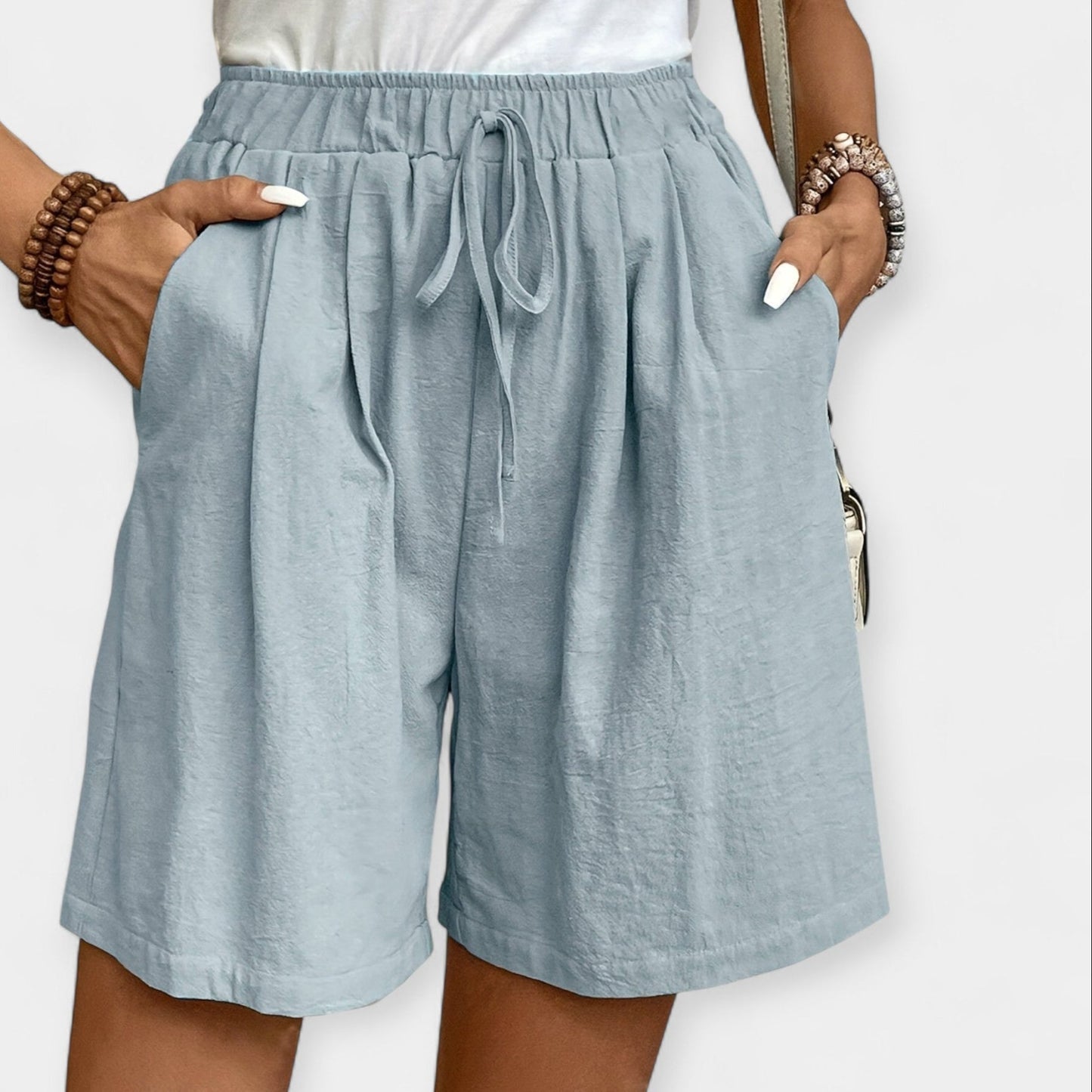 Effortless Linen Wide Leg Shorts for Women with High Waist Drawstring Relaxed Flowing Casual Style