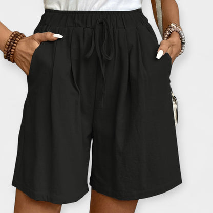 Effortless Linen Wide Leg Shorts for Women with High Waist Drawstring Relaxed Flowing Casual Style