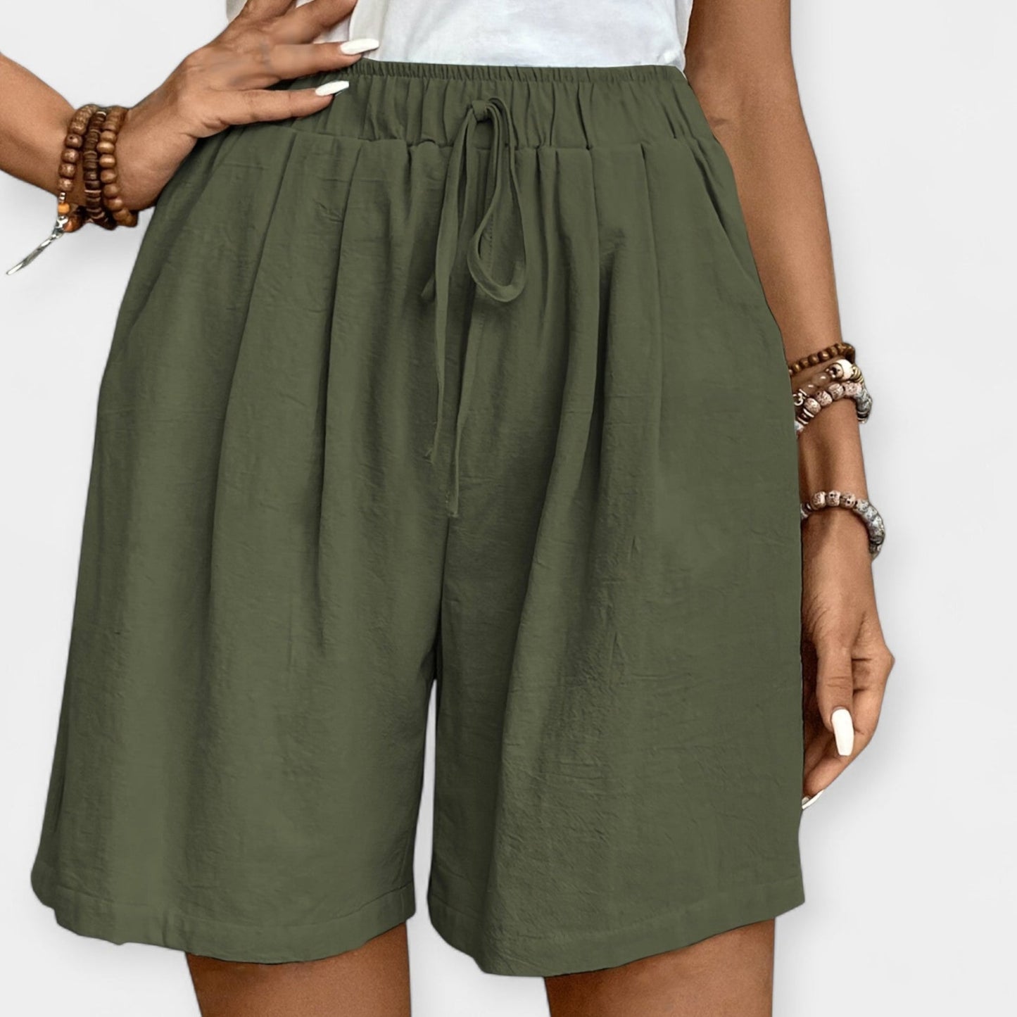 Effortless Linen Wide Leg Shorts for Women with High Waist Drawstring Relaxed Flowing Casual Style