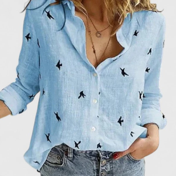 Effortless Floral Linen Blouse for Women with Collar Long Sleeve Button Front Relaxed Style