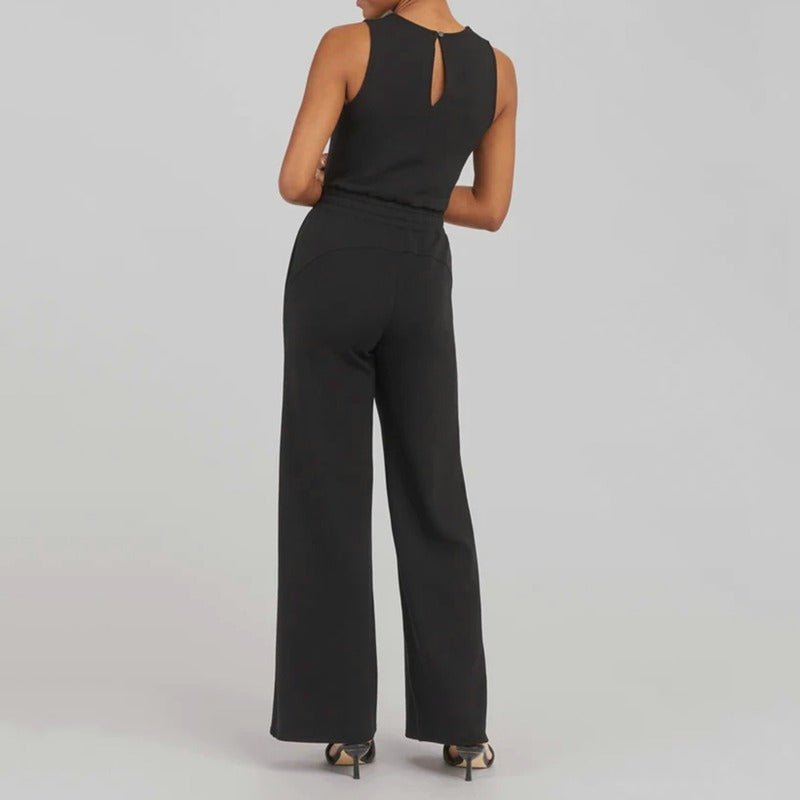 Effortless Ribbed Knit Wide Leg Set for Women with Round Neck Sleeveless Drawstring Two Piece Relaxed Style