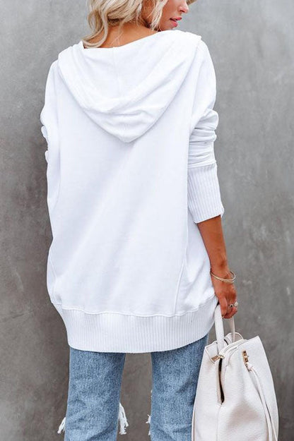 Comfortable Snap Button Hoodie for Women with Hooded Long Sleeve Ribbed Cuff Oversized Style