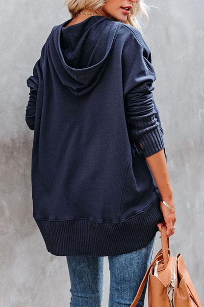 Comfortable Snap Button Hoodie for Women with Hooded Long Sleeve Ribbed Cuff Oversized Style