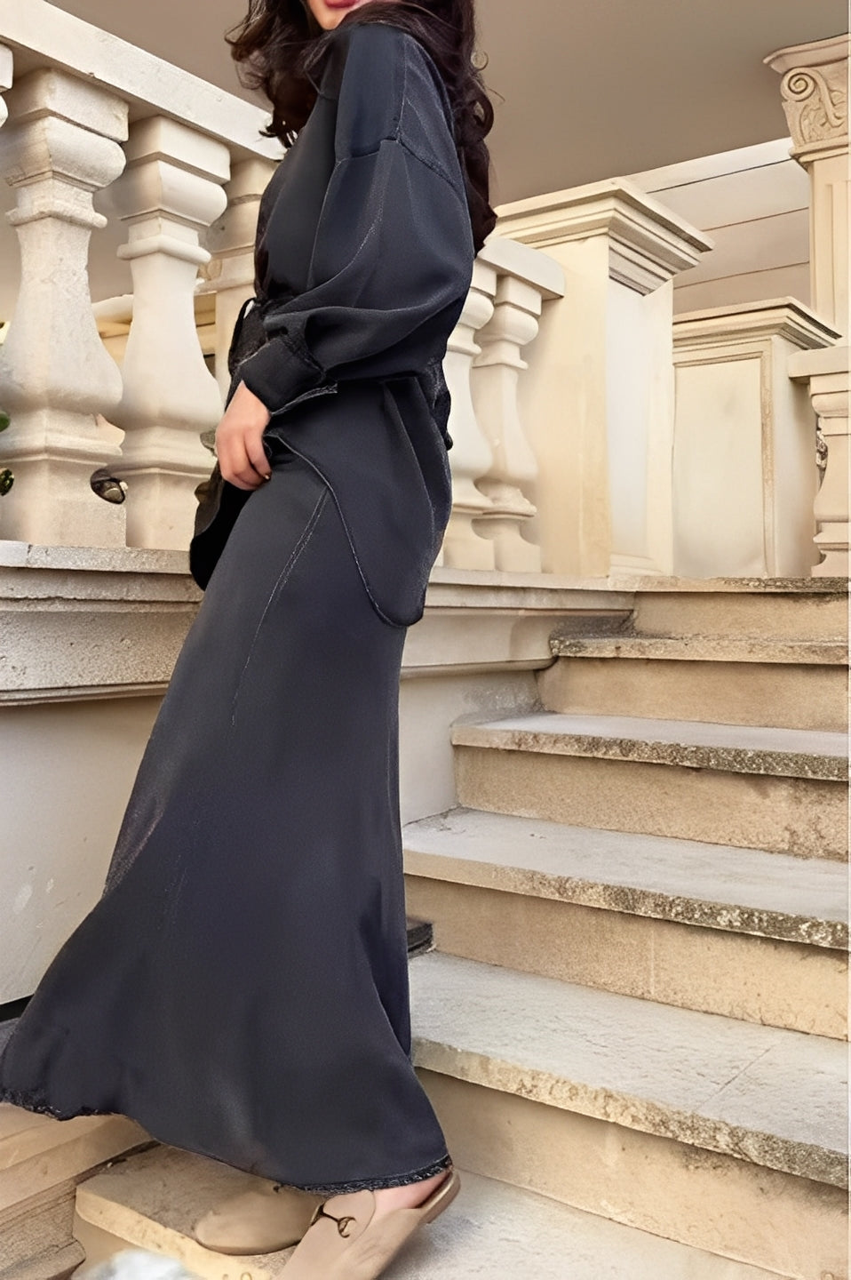 Effortless Satin Two Piece Set for Women with Button Front Drawstring Waist Maxi Skirt Relaxed Style