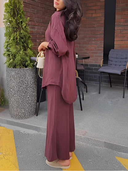 Effortless Satin Two Piece Set for Women with Button Front Drawstring Waist Maxi Skirt Relaxed Style