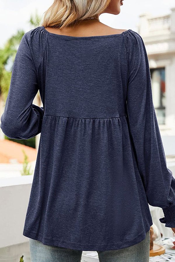 Effortless Knit Peplum Blouse for Women with V Neck Long Sleeve Smocked Cuff Flowing Style