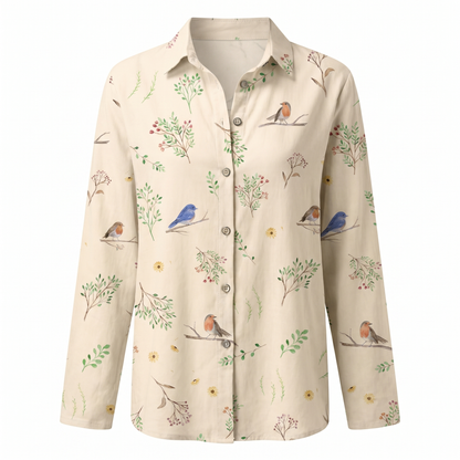 Effortless Floral Blouse for Women with Collar Long Sleeve Button Front Relaxed Flowing Style