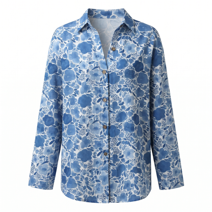 Effortless Floral Blouse for Women with Collar Long Sleeve Button Front Relaxed Flowing Style