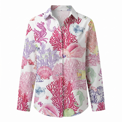 Effortless Floral Blouse for Women with Collar Long Sleeve Button Front Relaxed Flowing Style