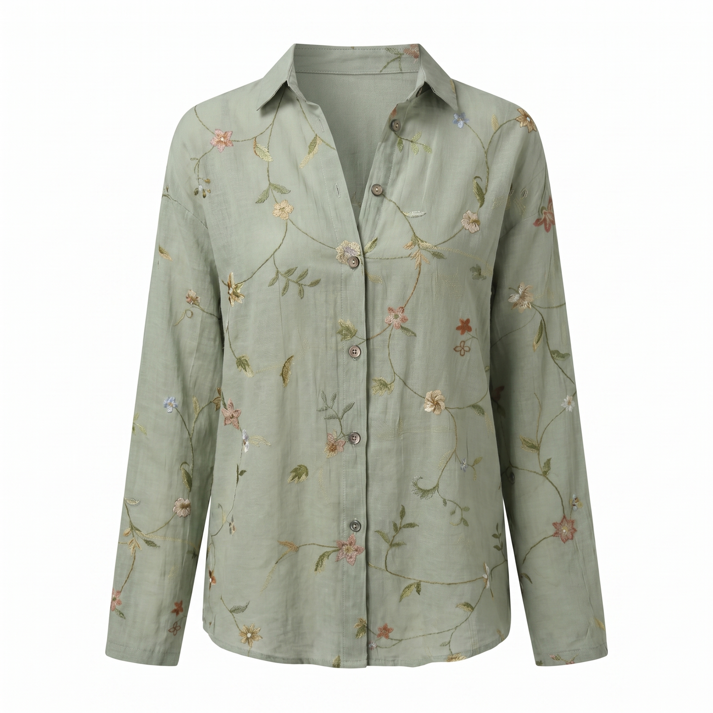 Effortless Floral Blouse for Women with Collar Long Sleeve Button Front Relaxed Flowing Style