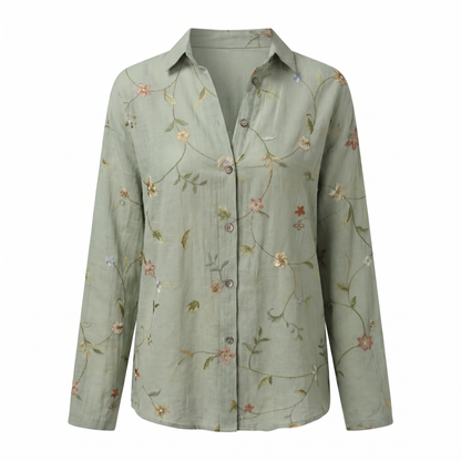 Effortless Floral Blouse for Women with Collar Long Sleeve Button Front Relaxed Flowing Style