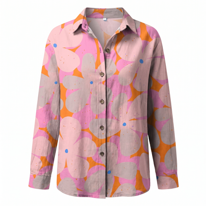 Effortless Floral Blouse for Women with Collar Long Sleeve Button Front Relaxed Flowing Style