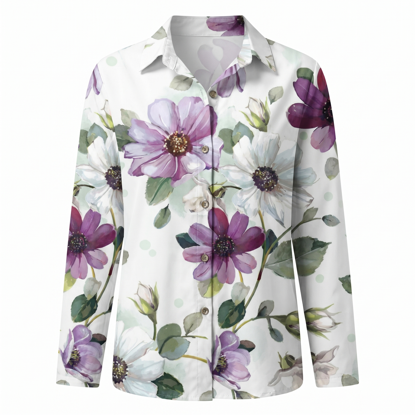 Effortless Floral Blouse for Women with Collar Long Sleeve Button Front Relaxed Flowing Style