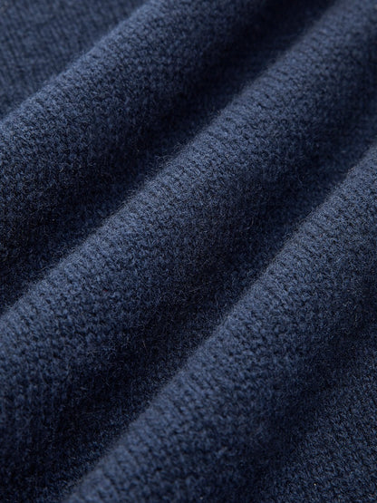Effortless Denim Trim Polo Sweater for Women with Collar Long Sleeve Ribbed Cuff Oversized Knit Style