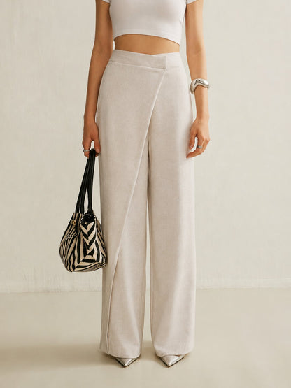 Effortless Wrap Front Wide Leg Pants for Women with High Waist Flared Tailored Casual Style