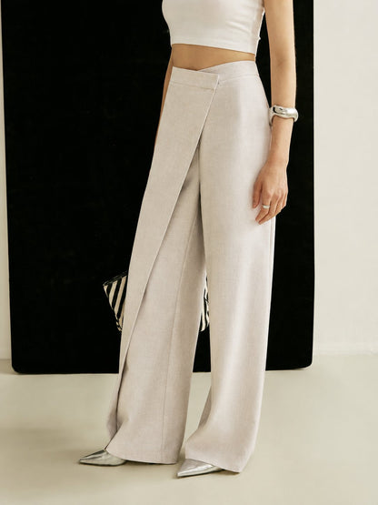 Effortless Wrap Front Wide Leg Pants for Women with High Waist Flared Tailored Casual Style