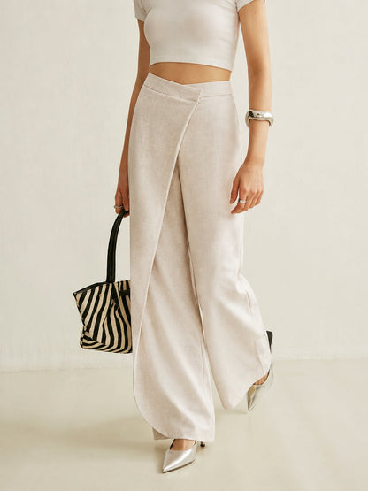 Effortless Wrap Front Wide Leg Pants for Women with High Waist Flared Tailored Casual Style