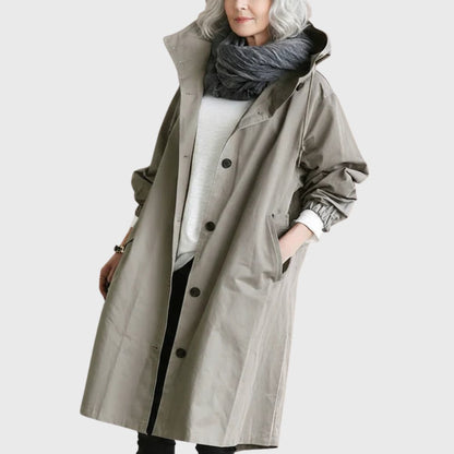 Effortless Hooded Trench Coat for Women with Stand Collar Long Sleeve Oversized Longline Style