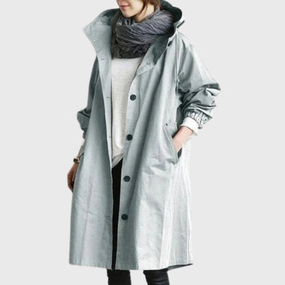 Effortless Hooded Trench Coat for Women with Stand Collar Long Sleeve Oversized Longline Style